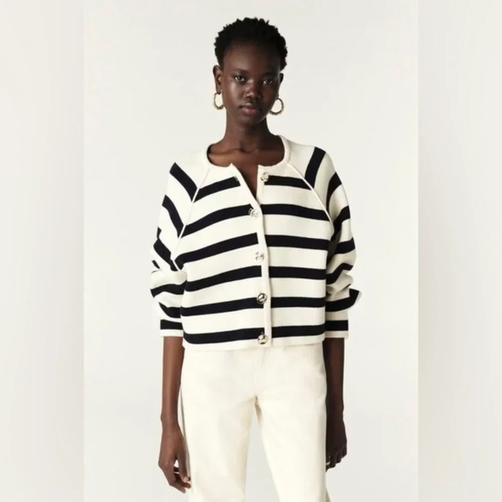 NWT Ba&sh Bash Massimo Striped Cardigan Black White Ecru | size 1 / S - Picture 1 of 11